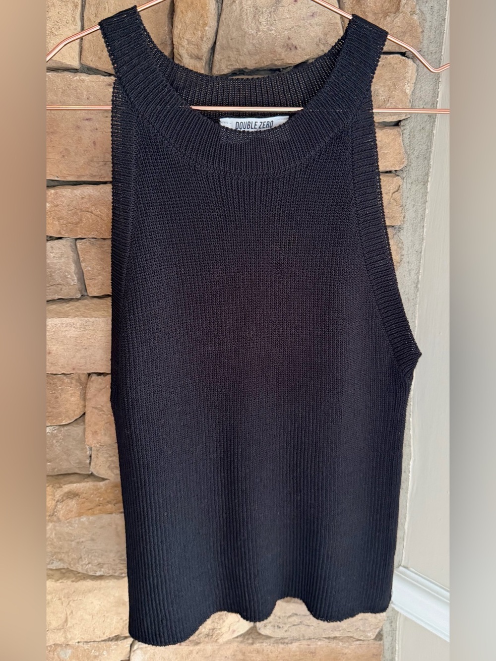 Double Zero Black Open Knit Sleeveless Tank Top Women’s Large NWT